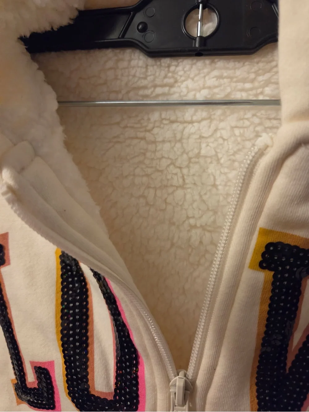 Old Navy Cream Girls' Hooded Zip-Up Sweatshirt with 'LOVE' Appliqué